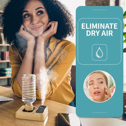 Travel Humidifier, Portable Small Humidifier for Plants, Bedroom, Office, Hotel or Car, Battery Operated Mini Cool Mist Humidifiers, Quiet 23dB, Auto-off, Night Light & BPA-Free, Khaki - Image 3