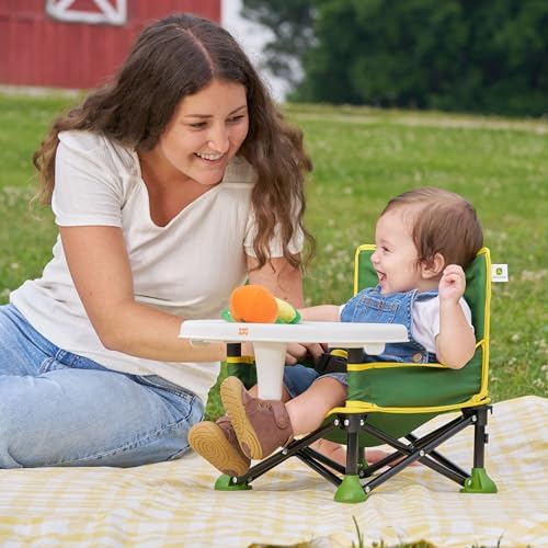 Bright Starts John Deere Pop 'N Sit Portable Booster Chair, Floor Seat, Indoor/Outdoor Use, Compact Fold, Green and Yellow, 6 Mos - 3 Yrs - Image 2