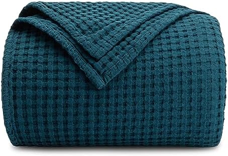 Comfy Cubs Waffle Blanket King, 108" x 90" - 100% Cotton Lightweight Breathable Bed Blanket - Soft Textured Thermal Weave for All Seasons – Decorative Cozy Layer for Couch, Sofa, or Bed - Neptune by ComfyCubs