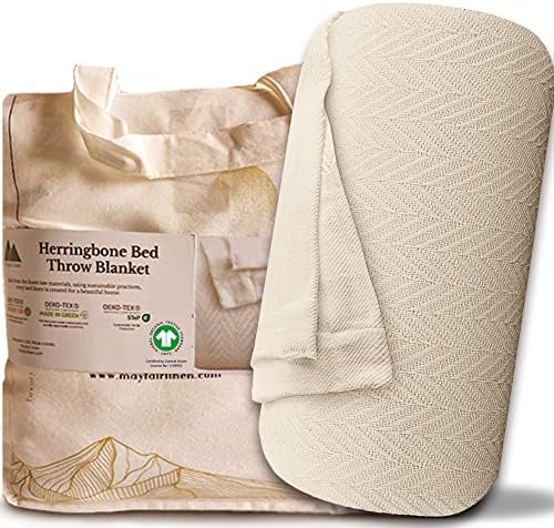 Mayfair Linen Cotton Throw Blankets for Bed King Size - Herringbone Pattern Cotton Blankets King Size (1 PC, Beige), Breathable, Soft & Cozy Thermal All Season Throw for Bed Couch Chair Outdoors by MayfairLinen