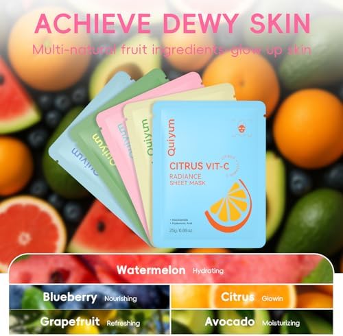 QUIYUM Fruit Face Masks Skincare, Facial Masks for Women Teens Girls-25 Pcs - Image 4