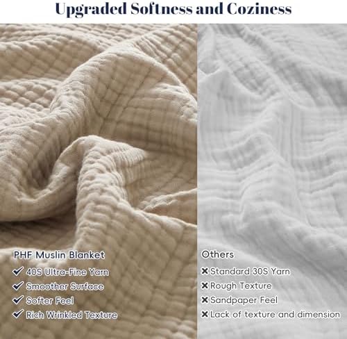 PHF 100% Cotton Muslin Blanket Twin XL Size 66"x90", 4-Layer Lightweight Gauze Throw, Breathable Cloud-Soft Minimalist Blanket for Bed, Couch, Camping & Baby, Taupe, Ideal Gift - Image 4