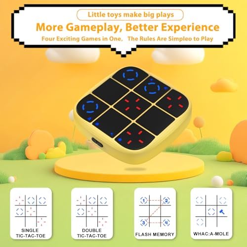 KOQQQ Rechargeable Tic-Tac-Toe Bolt Game, Upgraded 4-in-1 Handheld Puzzle Console, Electronic Educational Memory Game, Portable Travel Car Ride Board Games for Kids Adults (Yellow) - Image 2