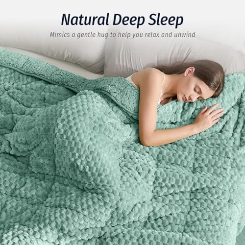 Fleece Weighted Blanket for Adults 60" x 80" 20lbs Fuzzy Blankets, Green - Image 4