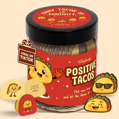 STOFINITY Positive Taco Jar, 60 Affirmation Cards, Wooden Stand by Stofinity