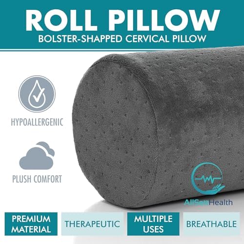 AllSett Health Round Cervical Roll Cylinder Bolster Pillow with Removable Washable Cover, Ergonomically Designed for Head, Neck, Back, and Legs, Grey | 13"X 5" - Image 2