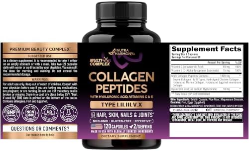 Multi Collagen Peptides 1300mg - Hydrolyzed Types I II III V & X - 120 Caps - Image 2