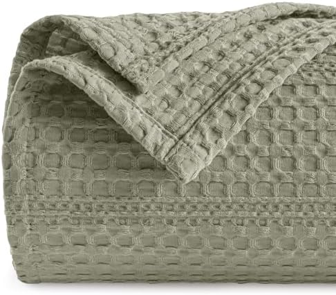 PHF Lightweight Waffle Weave Blanket Queen Size 90"x 90", Soft Woven Summer Blanket for Hot Sleepers - Aesthetic Home Decor for Couch Bed Sofa, Pet Friendly, Dusty Sage by PHF