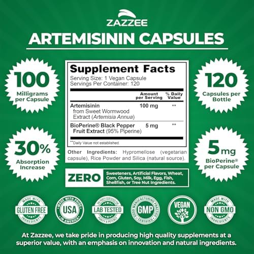 Zazzee High Absorption Artemisinin, 100 mg per Capsule, 120 Vegan Capsules - Image 3