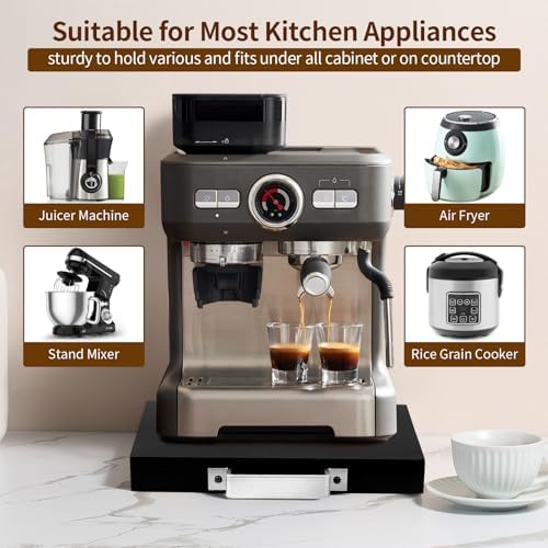 Natural Acacia Black Sliding Tray for Coffee Machine, Kitchen Appliance Slider - Image 4