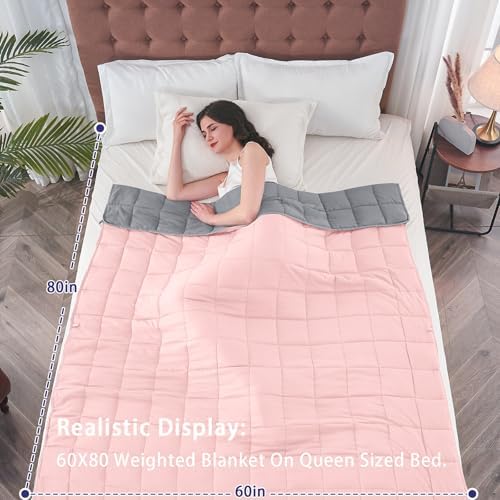 yescool Weighted Blanket for Adults (12 lbs, 60" x 80", Pink Grey) Cooling Heavy Blanket for Sleeping Perfect for 110-130 lbs, Queen Size Breathable Blanket with Premium Glass Bead, Machine Washable - Image 2