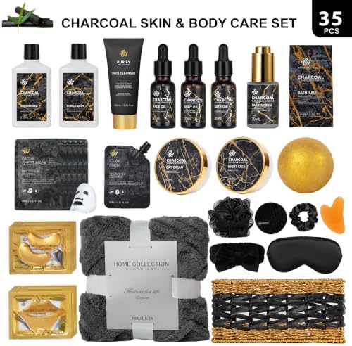 Gifts for Women & Men, 35 Pcs Charcoal Spa Gifts Basket, Get Well Soon Set - Image 2