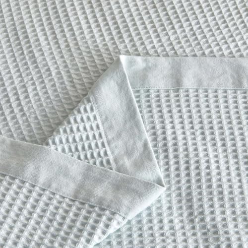 100% Cotton Blue Blanket King Size for Bed - Breathable and Soft, Waffle Weave for Summer Spring, 102x90 Inches (Pale Blue) - Image 4
