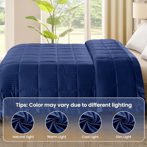 downluxe Queen Size Blanket with Satin Trim, Lightweight Down Alternative Blankets Queen Size for All Season, Machine Washable (Navy, 90x90 Inch) - Image 6