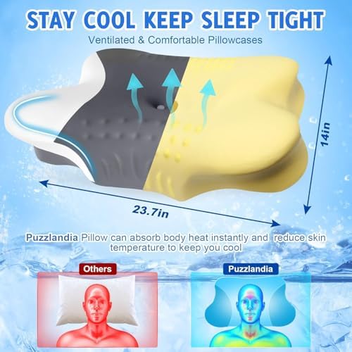 Cervical Neck Pillow for Side Sleeper - Memory Foam Pillows Ergonomic Neck Support for Pain Relief Contour Memory Foam - Adjustable Orthopedic Bed Pillows with Breathable Pillowcase (Black-Gray) - Image 2