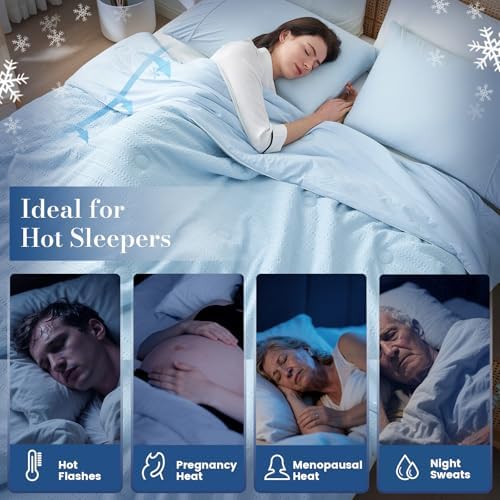Waffle Cooling Comforter Blanket for Hot Sleepers, King Size, Blue - Image 4