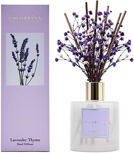 Cocorrína Premium Reed Diffuser Set with Preserved Baby's Breath & Cotton Stick Lavender Thyme | 6.76 Fl.oz Scent Diffuser for Bedroom Bathroom Home Décor by COCORR%C3%8DNA