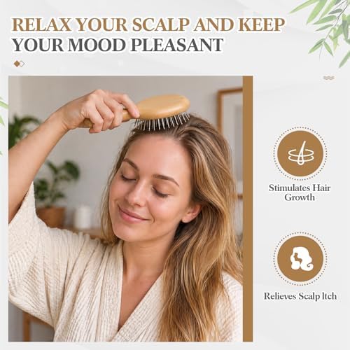 FoldTier 6 Pack Mini Bamboo Hair Brush with Metal Bristles - Image 4