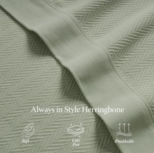 Threadmill Luxury 100% Cotton King Herringbone Blanket, Sage Green - Image 4