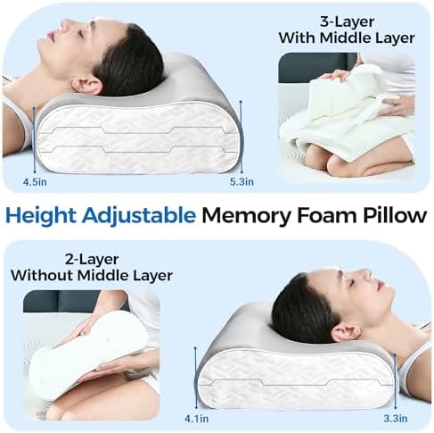 Elviros Cooling Memory Foam Neck Pillow Cervical Bed Pillow - Image 6