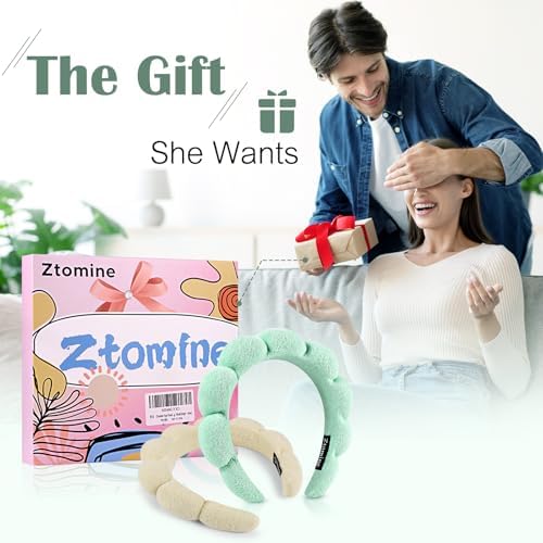 Ztomine Spa Headbands, Set of 2, Terry Cloth Headband Face Wash Headband Combo Pack - Puffy Makeup Headbands for Face Washing, Mask (beige + turquoise) - Image 5