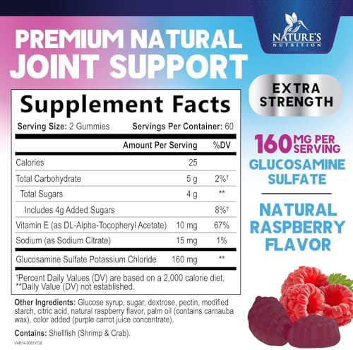 Joint Support Gummies - Glucosamine Plus Vitamin E Nature's Joint Support Supplement for Occasional Discomfort for Back, Knees & Hands - Cartilage & Joint Health & Flexibility Support - 120 Gummies - Image 2