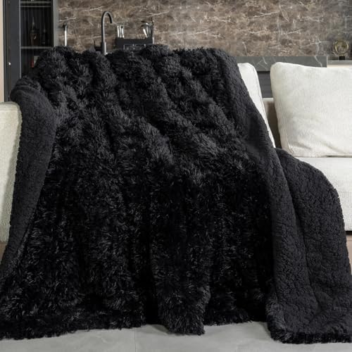Pawque Faux Fur Sherpa Fleece Throw Blankets 50x60 Inches, Black by Pawque