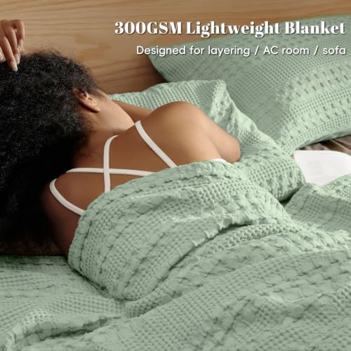 PHF Lightweight 100% Cotton Waffle Blanket for Bed, Queen, Mint Green - Image 2