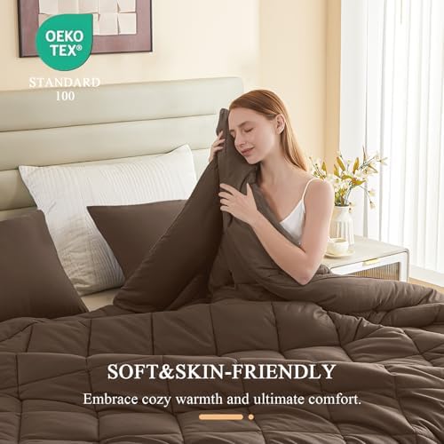 Oversized King Comforter, Extra Large King Size Comforter Oversized, All Season Soft Quilt Down Alternative Duvet Insert with 8 Corner Tabs(120x128, Brown) - Image 4