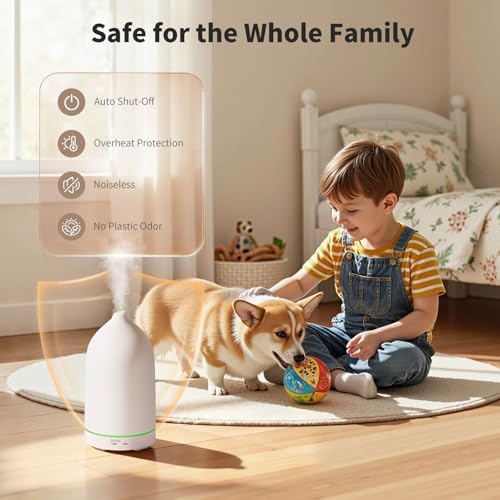 URPOWER 120mL Ceramic Essential Oil Diffuser with Quiet Mist & Auto-Off - Image 4
