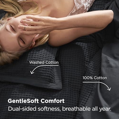 Bedsure PureWoven Cotton Waffle Duvet Cover Set with Fitted Sheet, Queen - Image 5