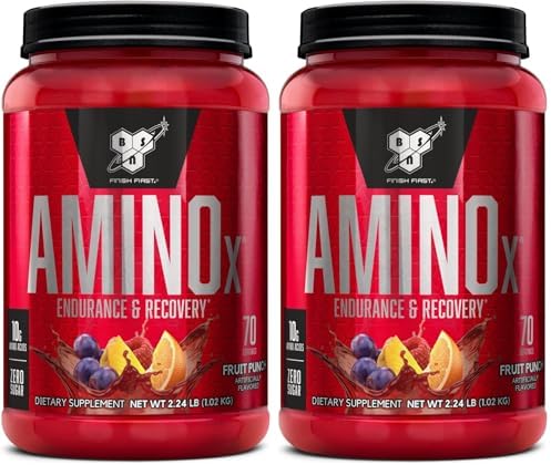 BSN Amino X Muscle Recovery & Endurance Powder, BCAAs, 10 Grams of Amino Acids, Keto Friendly, Caffeine-Free, Support Endurance, Zero Sugar, Fruit Punch, 70 Servings, 35.84 Ounce(Pack of 2) by BSN