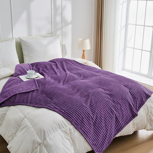 Bnuitland Fleece Throw Blanket, 300GSM Soft Warm Cozy Fluffy Throw for Babys & Pets, Stripe Pattern, All Season Sofa Bed Blanket for Home Decor, Dark Purple 50"x70" - Image 4
