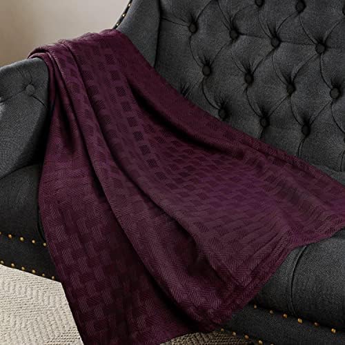 Superior Basketweave Cotton Blanket, Basket Weave Design, Soft, Comfy Cover for Bed, Bedding, Bedroom, Couch Throw, Lounging, Modern Boho Medium Weighted Blankets, King, Plum - Image 2