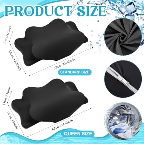 Hahafelt 2 Pcs Cooling Cervical Pillowcase with Zipper (Only Pillowcase) Ergonomic Cervical Neck Pillow Cover Breathable Cool Pillow Case for Side Back Stomach Sleepers(Black,Queen Size) - Image 2