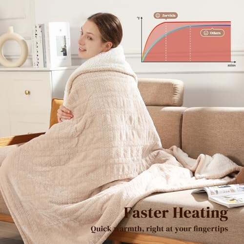 Twin Electric Blanket 62"x84" Heating Blanket Twin Heated Blanket, Beige - Image 4
