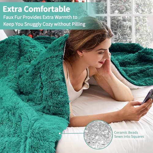 yescool Weighted Blanket for Adults (15 lbs, 60" x 80", Kelly Green) Heavy Blanket for Sleeping Perfect for 140-160 lbs, Queen Size Faux Fur Blanket with Premium Glass Bead, Machine Washable - Image 5