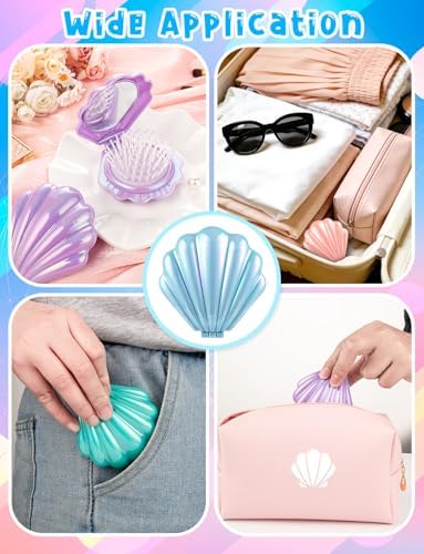 8 Pcs Foldable Travel Shell Hair Brush with Mirror - Image 3