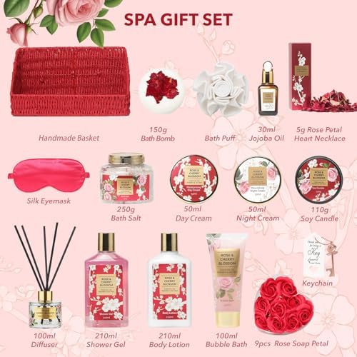 25Pcs Spa Gifts Skin Care Set - Luxurious Rose Spa Gift Baskets for Women - Image 3