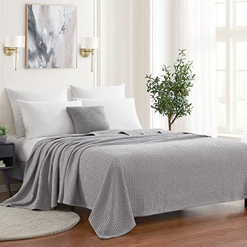 Sweet Home Collection 100% Fine Cotton Blanket Luxurious Weave Stylish Design Soft and Comfortable All Season Warmth, Full/Queen, Waffle Weave Silver by SweetHomeCollection
