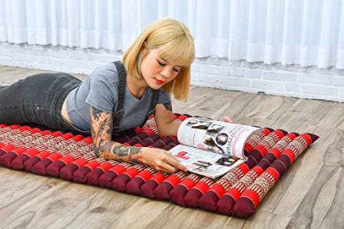Leewadee - Foldable Floor Mattress - Japanese Roll Up Futon -Trifold Tatami Mat- Guest Floor Bed - Camping Mattress - Thai Massage Mat, Kapok Filled, 75 x 28 inches, Red - Image 5