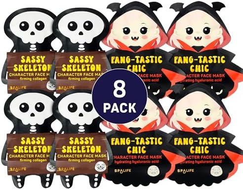 SpaLife Beauty Halloween Face Mask Hauntingly Chic Bundle | Korean Facial Masks | Boos Basket Ideas Face Mask Set | Halloween Gifts for Women & Teens | Facial Sheet Masks | 8 Pack by SpaLife