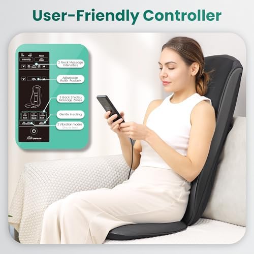Snailax 2026 Shiatsu Neck Back Massager with Heat -Deep Kneading Massage Chair Pad,Adjustable Intensity,Full Body Massage Seat Cushion for Relaxation - Image 5