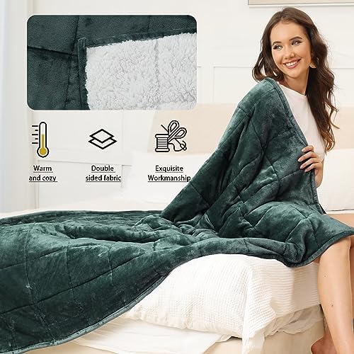 Alomidds Sherpa Fleece Weighted Blanket for Adults(20lbs Twin Size) Heavy Blanket with Fluffy Warm Thick Sherpa & Cozy Soft Flannel Snuggle Great for Sofa Bed Calming, 48x72 inches, Forest Green - Image 5