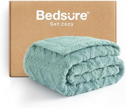 Bedsure Gentlesoft Sherpa Fleece Throw Blanket for Couch - Fluffy & Cozy Cable Jacquard Tufted Throw for Women Gift, Thick and Warm Christmas Blanket for Winter, Sage Green, 50x60 Inches by Unknown