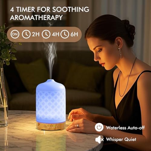 Essential Oil Diffuser Diffuser -Aromatherapy Diffuser for Essential Oils with Timer and 7 Colors LED Light Ultrasonic Diffuser with Auto Shut-Off, Home Office Decor&Gift (White-200ml) - Image 4