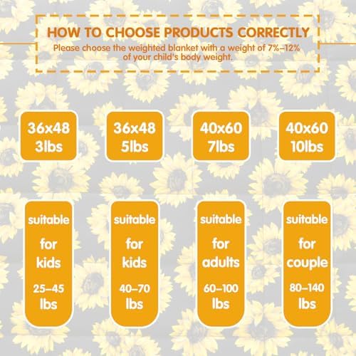yescool Weighted Blanket 10 Pounds Twin Cooling Weighted Lap Blanket, Sunflower Heavy Blanket for Sleeping, Weighted Throw Blanket Gifts for 80-110lbs, 48"x72" - Image 7