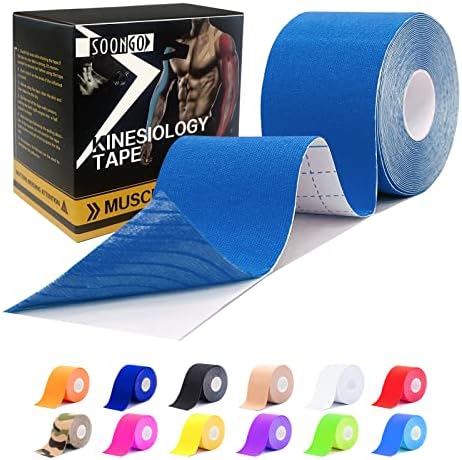 SOON GO Kinesiology Tape Pro 1/2/5 Rolls, 2 Inch High Elasticity Sports Tape Therapeutic Pain Relief–Physio Tape for Muscle Recovery & Joint Support, Waterproof & Hypoallergenic & Breathable–Blue by SOON+GO