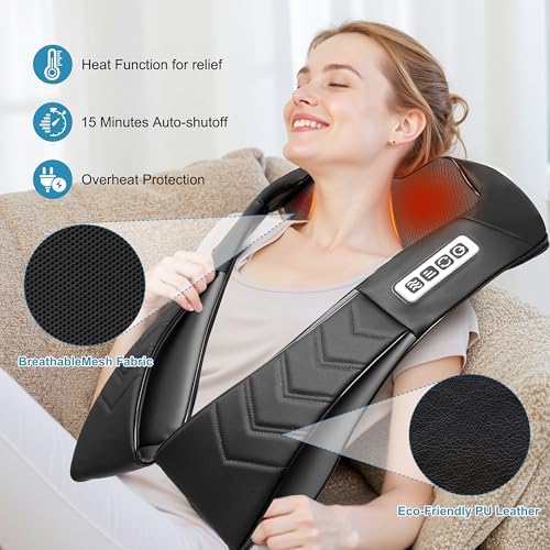 UFFAE Shiatsu Neck and Back Massager with Heat, Electric Deep Tissue Kneading Neck and Shoulder Massage, Best Gifts for Women Men Mom Dad Mothers Fathers Day Birthday Gift, Black (NOT Cordless) - Image 4