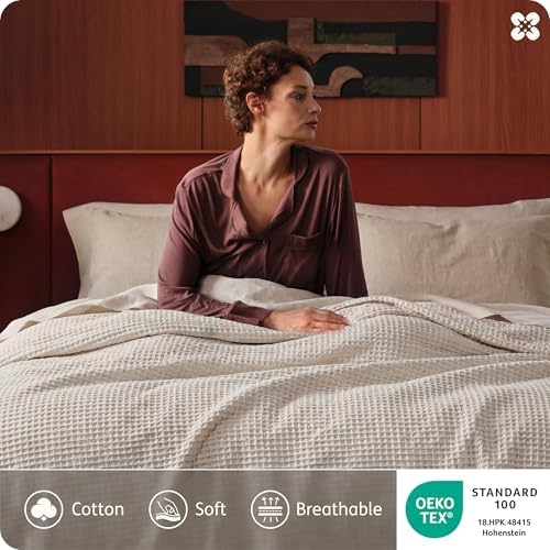 Bedsure PureWoven Cotton Waffle Weave Duvet Cover, Linen, Duvet Cover Only - Image 3